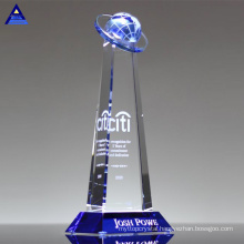 Human Metal Trophy with Man World Earth Glass Blue Globe Crystal Award